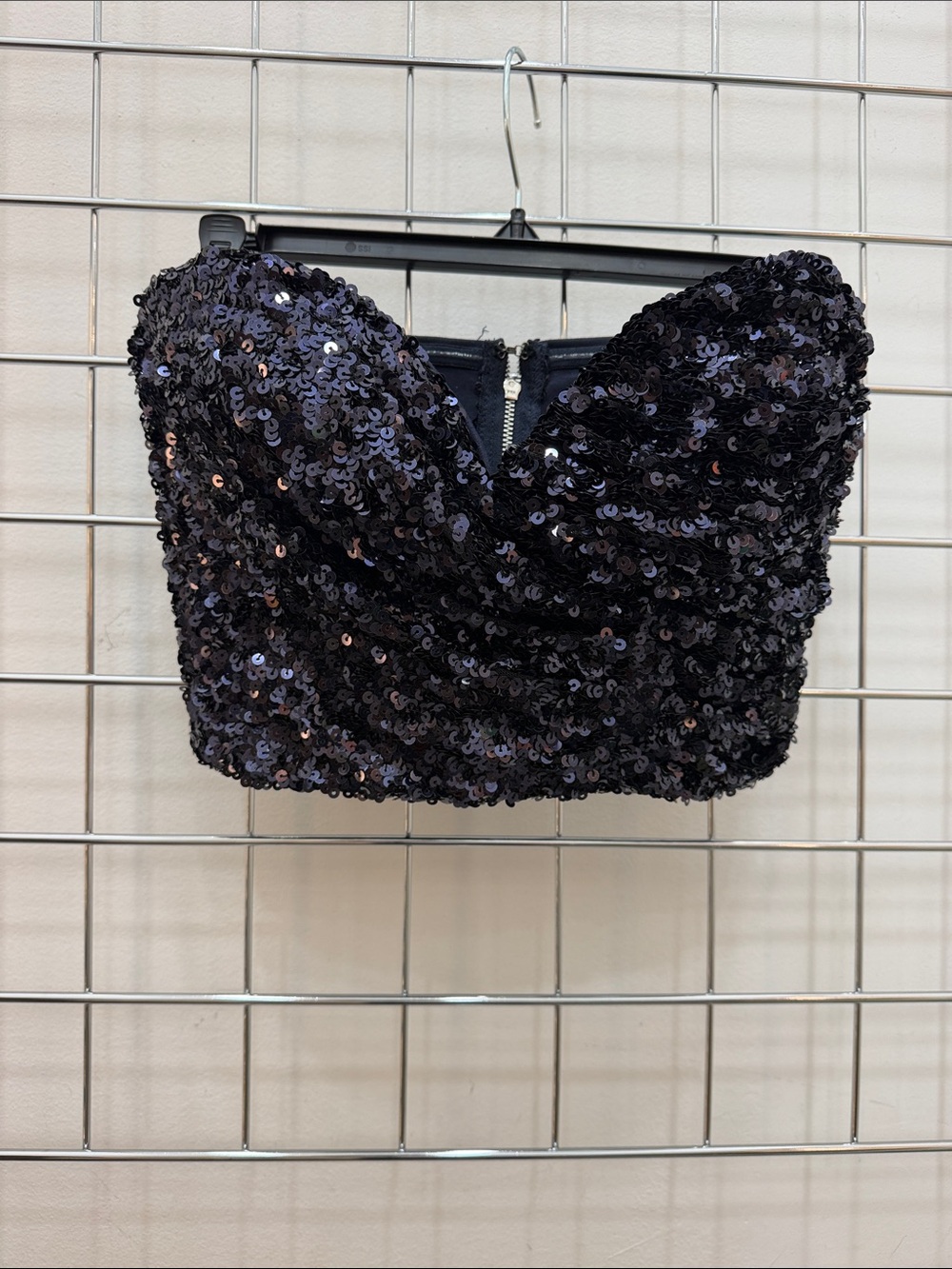 Line & Dot Navy Sequin Strapless Bustier Crop Top